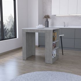 Harlan Kitchen Island, Counter Height Table Top with 3-Side Shelf