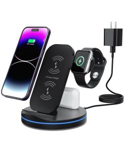 Charging Station for Multiple Devices,3 in 1 Fast Wireless Charging Stand Dock for iPhone 14/13/12/11/Pro/Max/XS/XR/X/8/Plus, for iWatch 7/6/5/4/3/2/S