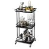 3 Tier Bar Cart for Home, Mobile Bar Serving Cart, Wine Cart on Wheels, Industrial Style Wine Cart for Kitchen, Beverage Cart with Wine Rack and Glass