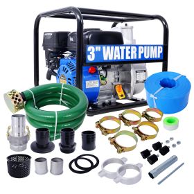 Semi Trash Pump 3 inch, 209cc 7HP 4 stroke OHV ENGINE, Gas Powered Full Trash Water Pump with Handle and Wheels, 50 ft Discharge Hose, 12 ft Suction H