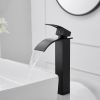 Waterfall Single Hole Single Handle Bathroom Vessel Sink Faucet With Pop-up Drain Assembly in Matte Black