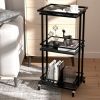 3 Tier Bar Cart for Home, Mobile Bar Serving Cart, Wine Cart on Wheels, Industrial Style Wine Cart for Kitchen, Beverage Cart with Wine Rack and Glass