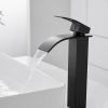 Waterfall Single Hole Single Handle Bathroom Vessel Sink Faucet With Pop-up Drain Assembly in Matte Black