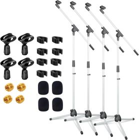 5 Core Tripod Mic Stand Heavy Duty Height Adjustable Floor Microphone Boom Arm Pedestal Para Microfono for Singing On Stage Studio - MS 080 WH (Color: MS 080 WH 4PC)