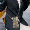 Cute 3D Cartoon Silver Goolden Teddy Bear Shaped Phone Case With Metal Chain Strap Bell Pendant For IPhone 14 Plus 14 Pro 13 Pro Max 13 Pro 13 12 Pro
