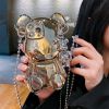 Cute 3D Cartoon Silver Goolden Teddy Bear Shaped Phone Case With Metal Chain Strap Bell Pendant For IPhone 14 Plus 14 Pro 13 Pro Max 13 Pro 13 12 Pro