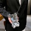 Cute 3D Cartoon Silver Goolden Teddy Bear Shaped Phone Case With Metal Chain Strap Bell Pendant For IPhone 14 Plus 14 Pro 13 Pro Max 13 Pro 13 12 Pro