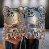 Cute 3D Cartoon Silver Goolden Teddy Bear Shaped Phone Case With Metal Chain Strap Bell Pendant For IPhone 14 Plus 14 Pro 13 Pro Max 13 Pro 13 12 Pro